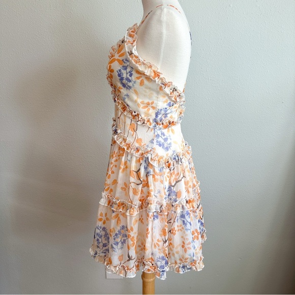 Holly Molly Orange & Blue Floral Cami Strap Mini Dress | Size 4 | Low Back Dress - Picture 3 of 6
